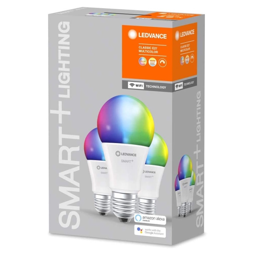 PACK 3x LED RGBW Dimmable bulb SMART+ E27/9W/230V 2700K-6500K Wi-Fi - Ledvance