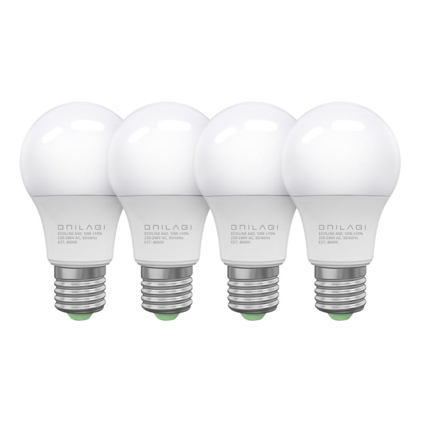 PACK 4x LED Bulb ECOLINE A60 E27/10W/230V 4,000K - Brilagi