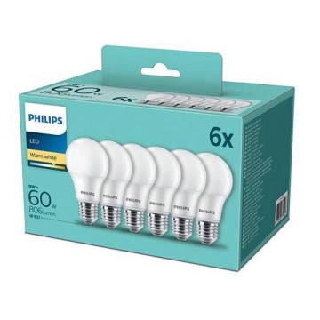 PACK 6x LED Bulb Philips A60 E27/8W/230V 2,700K