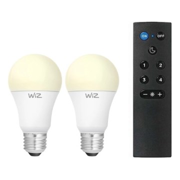 Pack of 2 Dimmable LED A60 Bulbs E27/9W/230V 2700K Wi-Fi + Remote Control - WiZ