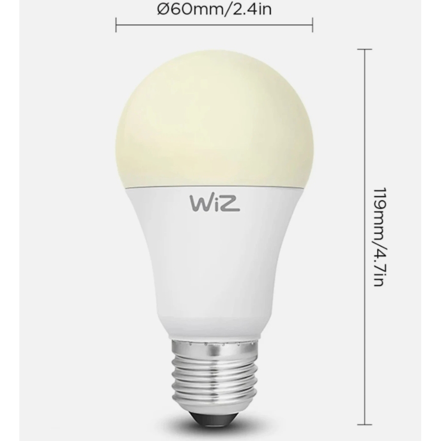Set of 2 Dimmable A60 LED Bulbs, E27, 9W, 230V, 2700K Warm White, Wi‑Fi + Remote Control - WiZ