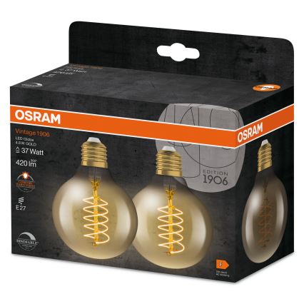 Pack of 2 Dimmable LED Vintage Filament Bulbs E27/4.8W/230V 2200K - Osram