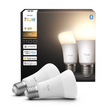 Pack of 2 Philips Hue WHITE Dimmable LED Bulbs E27/9.5W/230V 2700K