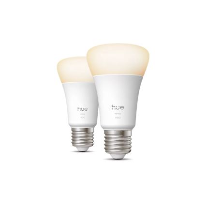 Pack of 2 Philips Hue WHITE Dimmable LED Bulbs E27/9.5W/230V 2700K