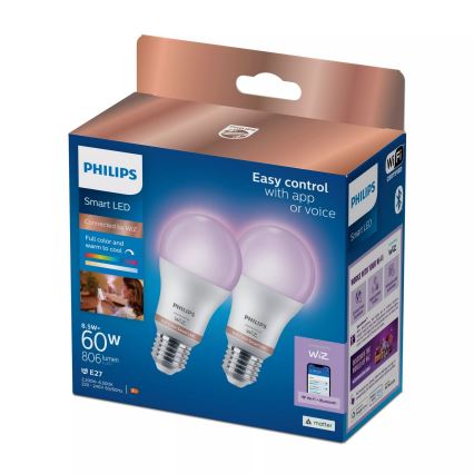 SET 2x LED RGB dimmable bulbs Philips SMART A60 E27/8,5W/230V 2200-6500K