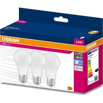 Pack of 3 A60 LED Bulbs E27/8.5W/230V 6500K - Osram