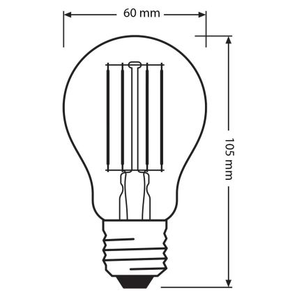 Pack of 3 energy-saving LED bulbs BASE CLASSIC FILAMENT A60, E27, 11W, 230V, 4000K - Osram
