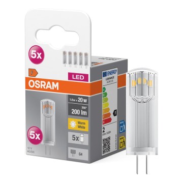 Pack of 5 G4 LED Pin Bulbs 1.8W/12V 2700K - Osram