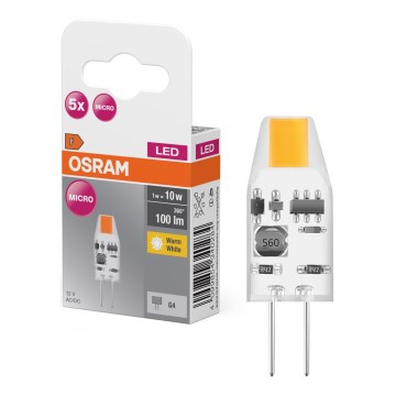 Pack of 5 LED G4 Micro Pin Bulbs, 1W, 12V, 2700K - Osram