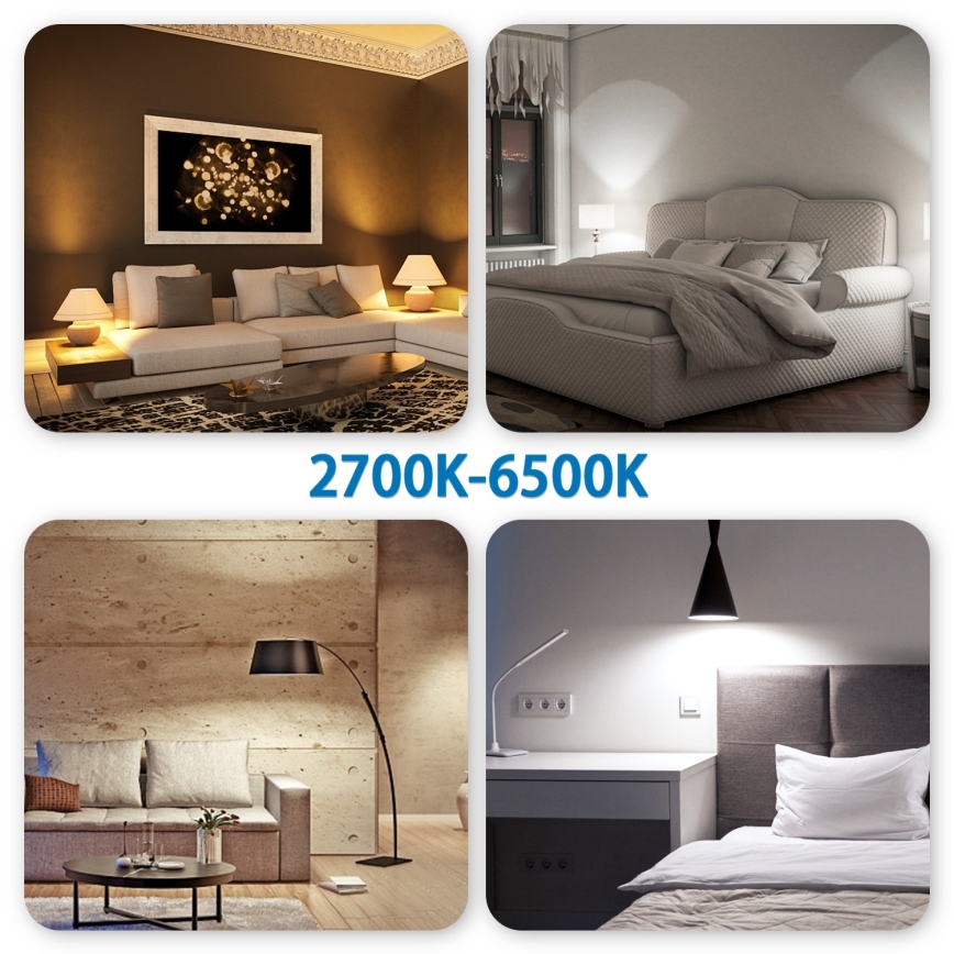 Pack of 6 LED RGBW Dimmable GU10 Bulbs 6,5W/230V 2700-6500K Wi-Fi - Aigostar