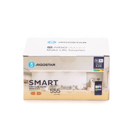 Pack of 6 LED RGBW Dimmable GU10 Bulbs 6,5W/230V 2700-6500K Wi-Fi - Aigostar