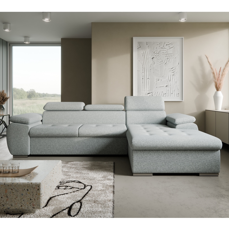 PADUA Right-hand L-shaped Corner Sofa Bed with Storage, Grey