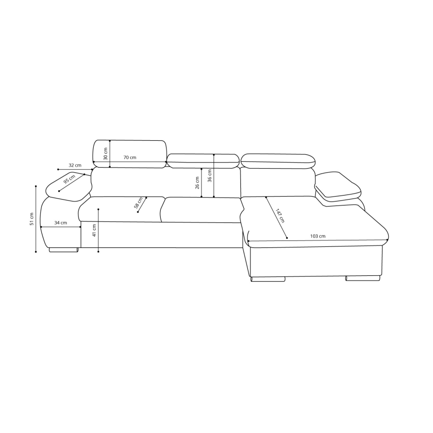 PADUA Right-hand L-shaped Corner Sofa Bed with Storage, Grey