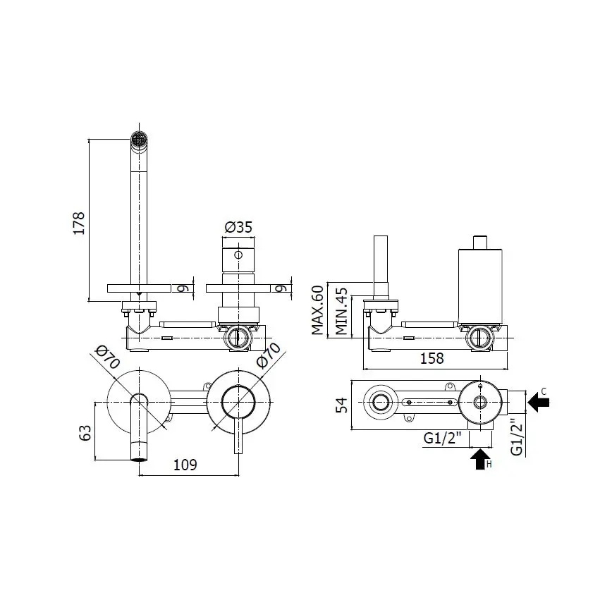 Paffoni - Basin mixer for concealed installation LIGHT, gold