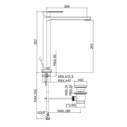 Paffoni - Basin mixer + waste TANGO stainless steel