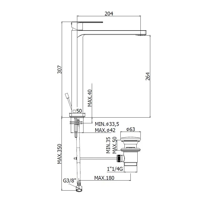 Paffoni - Basin mixer + waste TANGO stainless steel