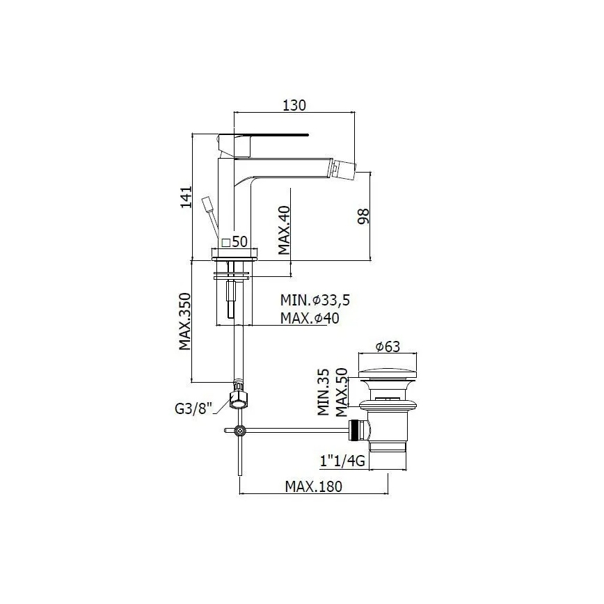 Paffoni - Bidet mixer + drain TANGO stainless steel