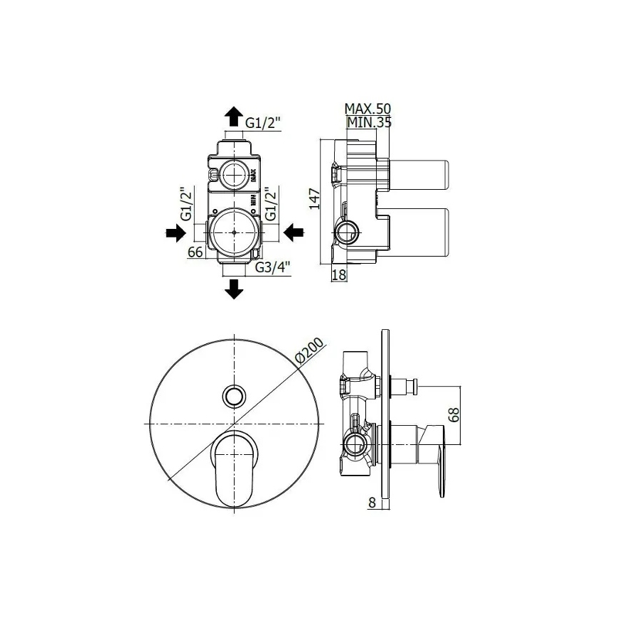 Paffoni - CANDY Concealed Bath Mixer, Polished Chrome