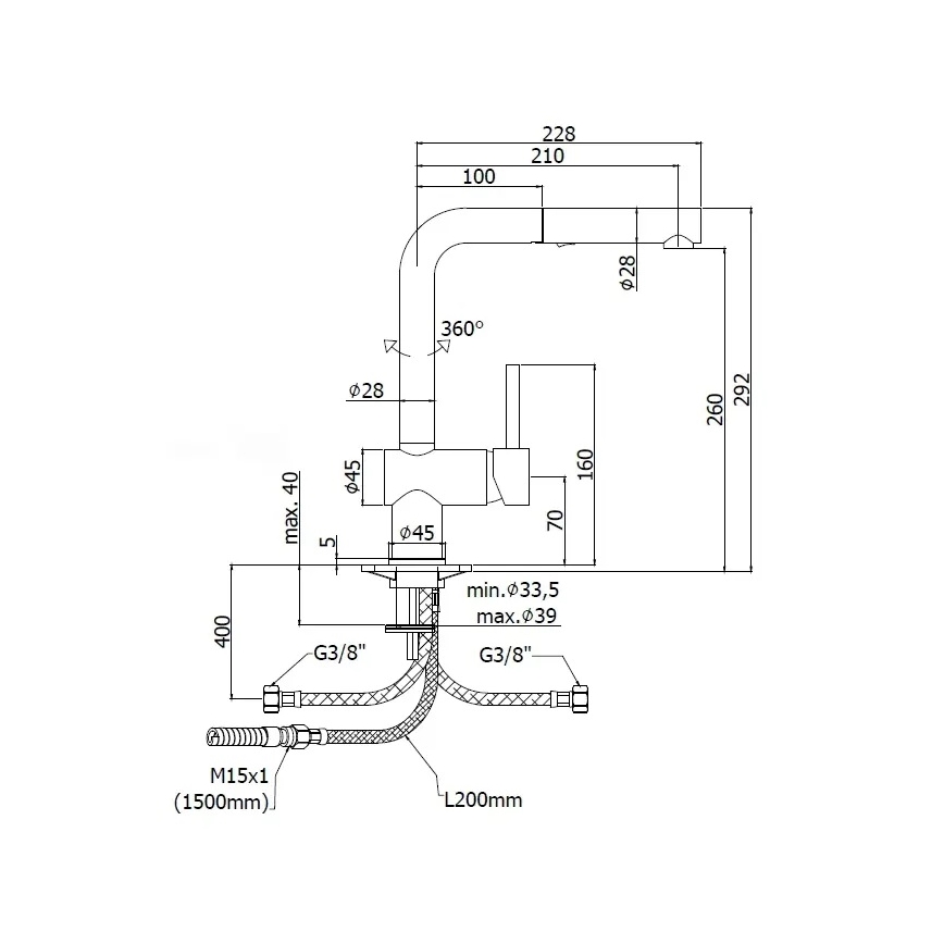 Paffoni - Kitchen faucet with pull-out sprayer LIGHT 29,2 cm polished chrome