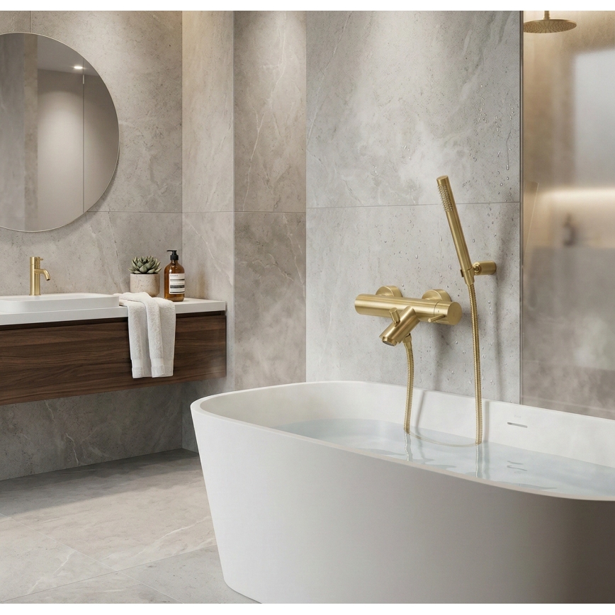 Paffoni - LIGHT Bathtub Set with Mixer Tap, Brushed Gold