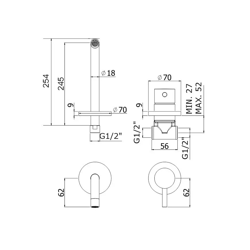 Paffoni - LIGHT concealed basin mixer, polished chrome