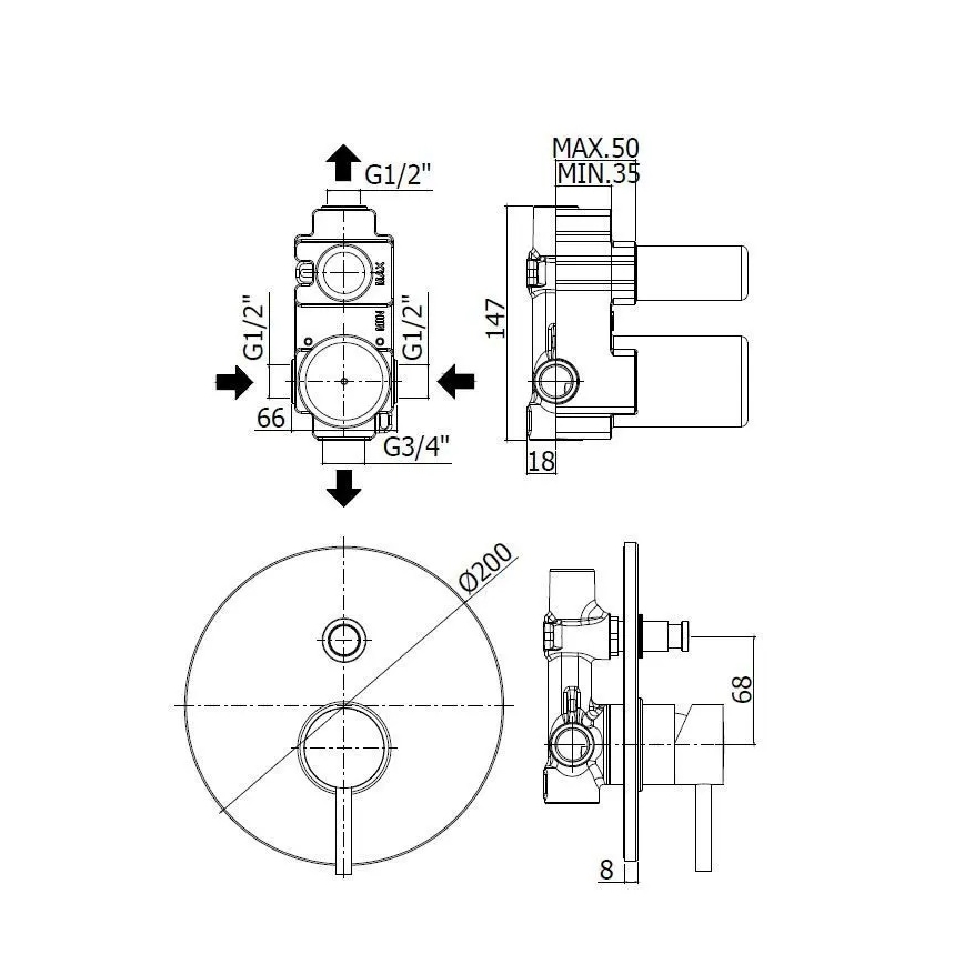 Paffoni - LIGHT Concealed Shower Mixer, Polished Chrome