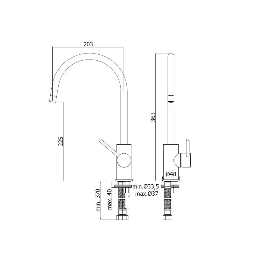 Paffoni - LIGHT Kitchen Faucet 36,3 cm, Polished Chrome