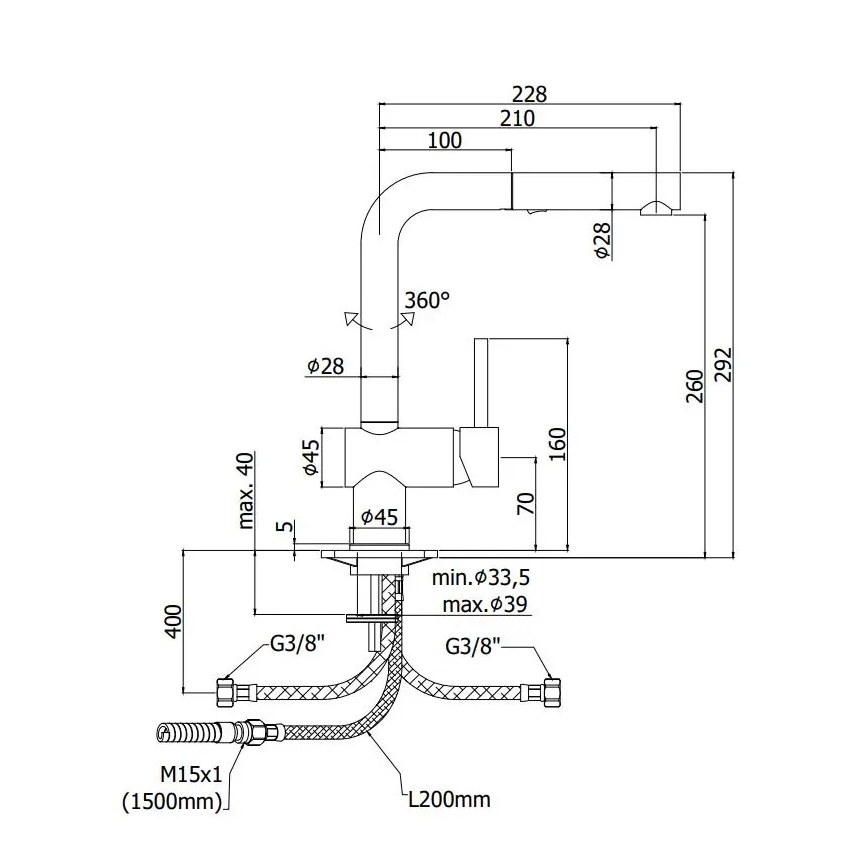 Paffoni - LIGHT Pull-Out Sink Faucet, 29.2 cm, Black