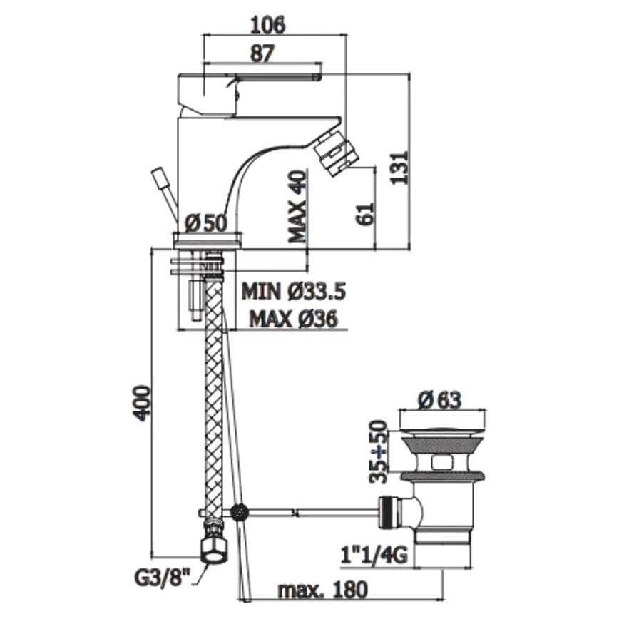 Paffoni - RED Bidet Mixer with Pop-up Waste, Polished Chrome
