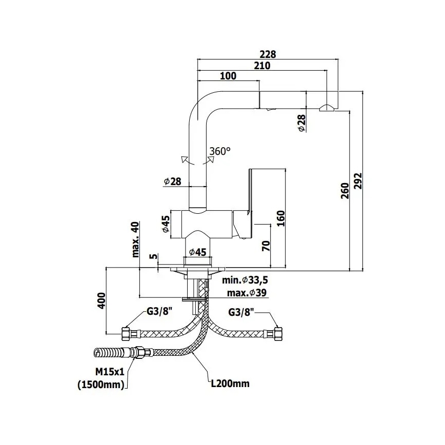 Paffoni - RINGO Kitchen Mixer with Pull-Out Spray, 29.2 cm, Black
