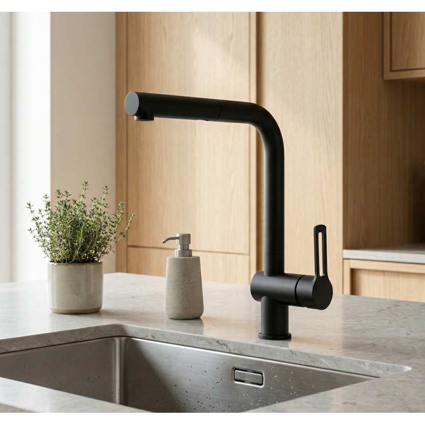 Paffoni - RINGO Kitchen Mixer with Pull-Out Spray, 29.2 cm, Black