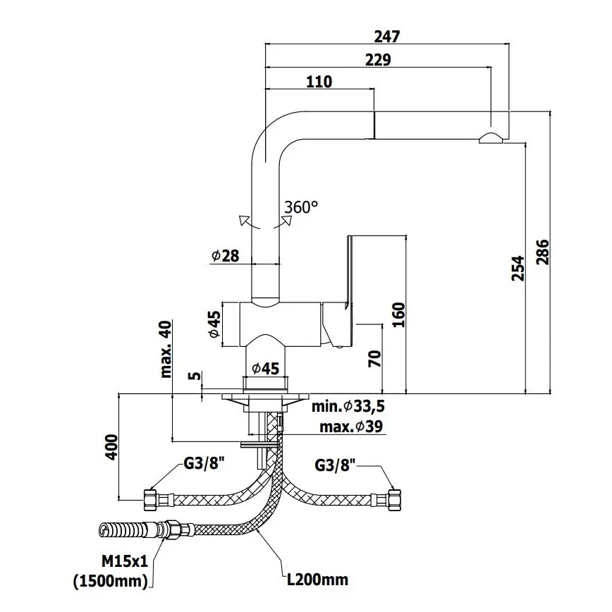 Paffoni - RINGO kitchen sink faucet with pull-out spray head, black