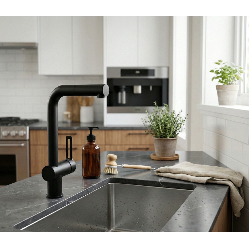 Paffoni - RINGO kitchen sink faucet with pull-out spray head, black