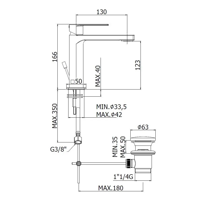 Paffoni - TANGO basin mixer with pop-up waste, stainless steel