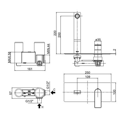 Paffoni - TANGO Built-in Washbasin Mixer, Polished Chrome