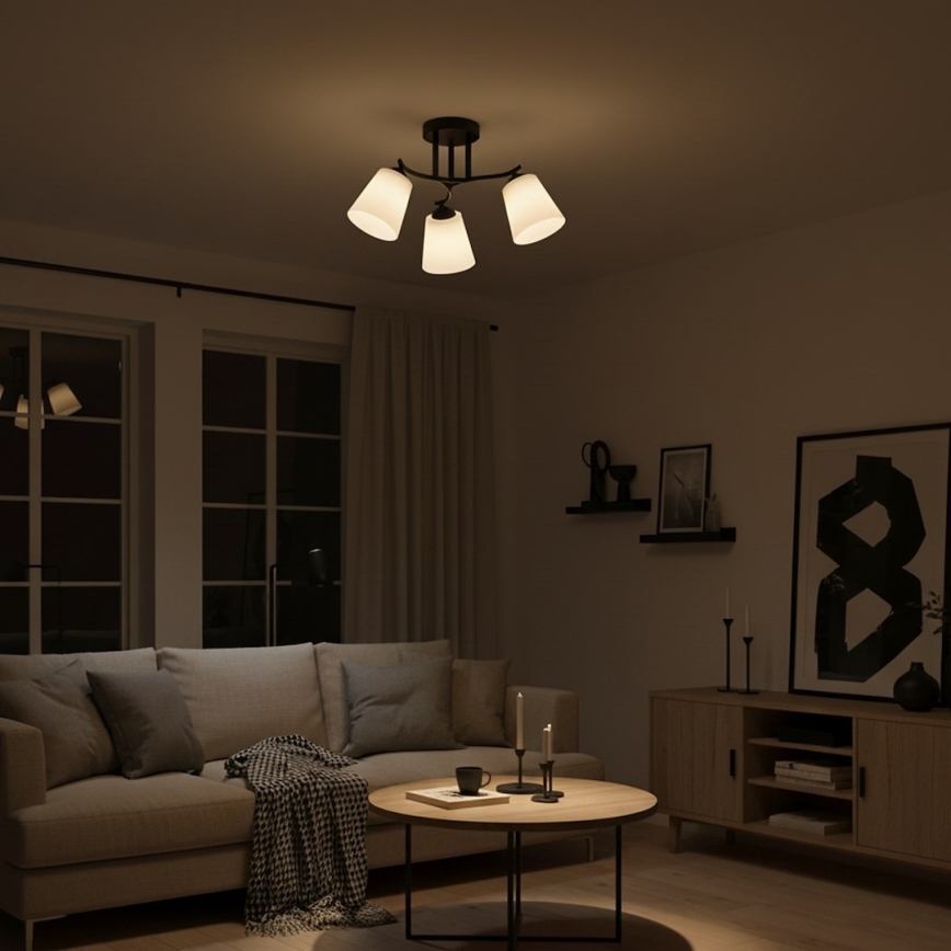 PAFOS Flush-Mount Ceiling Light, 3x E27 (15W), 230V — Black