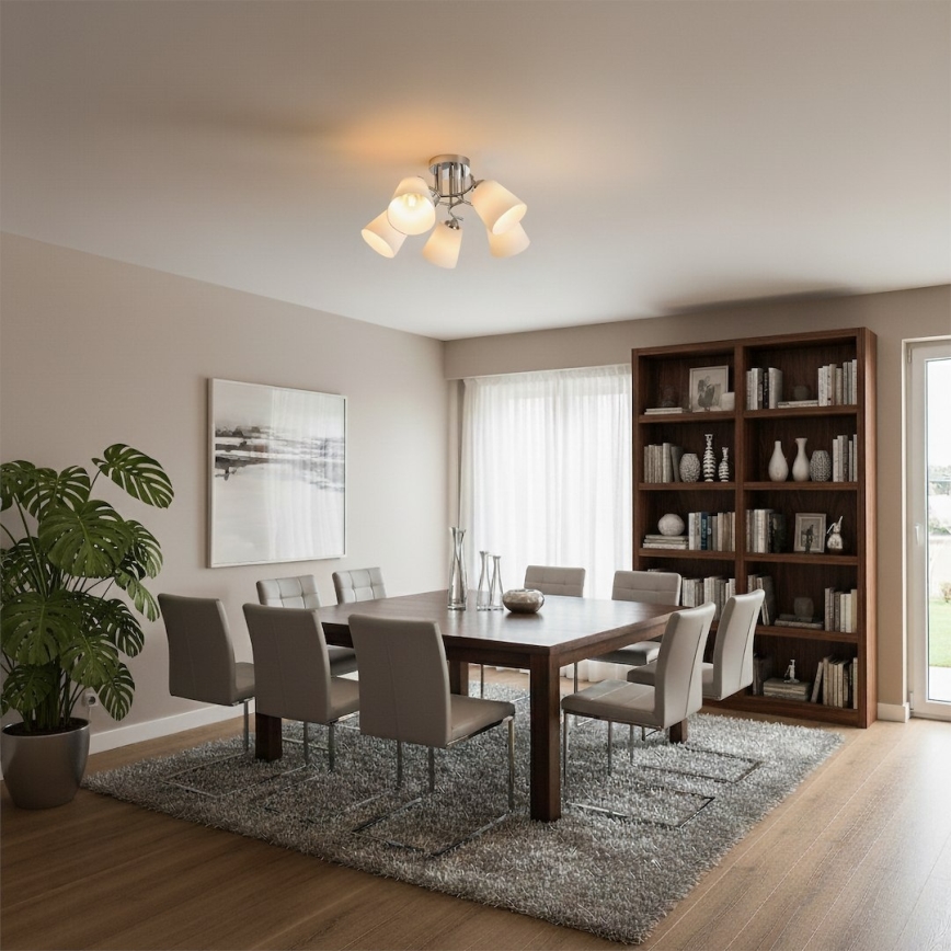 PAFOS Flush-Mount Chandelier 5xE27/15W/230V, Glossy Chrome