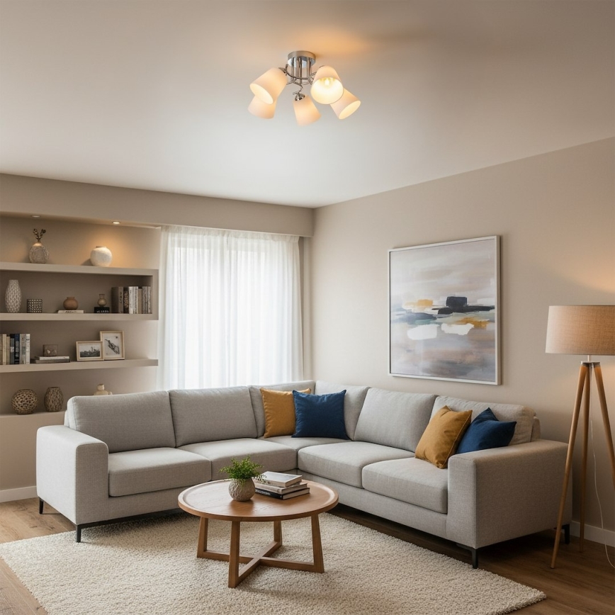 PAFOS Flush-Mount Chandelier 5xE27/15W/230V, Glossy Chrome