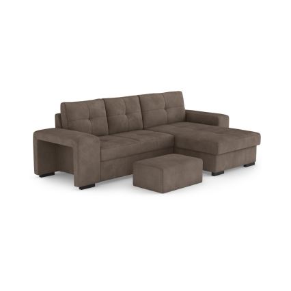 PALERMO Brown Right-Hand Sofa Bed with Storage and Ottoman