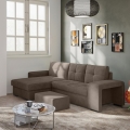 PALERMO Left-Facing Brown Sofa Bed with Storage and Ottoman