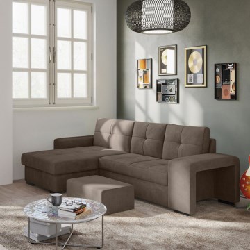 PALERMO Left-Facing Brown Sofa Bed with Storage and Ottoman