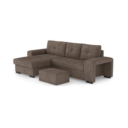 PALERMO Left-Facing Brown Sofa Bed with Storage and Ottoman