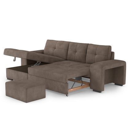 PALERMO Left-Facing Brown Sofa Bed with Storage and Ottoman