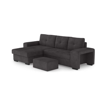 PALERMO Left-Hand Black Sofa Bed with Storage and Ottoman