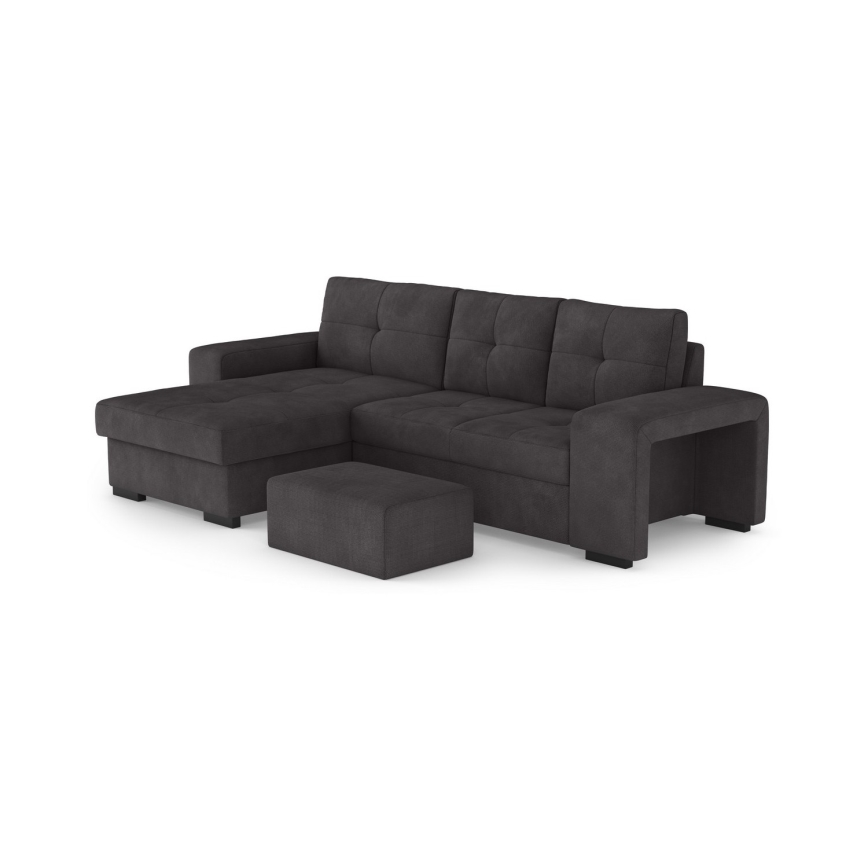 PALERMO Left-Hand Black Sofa Bed with Storage and Ottoman