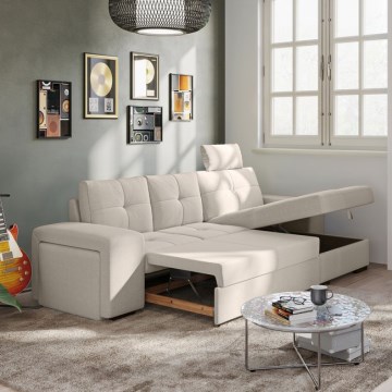 PALERMO Light Grey Right-Hand Sofa Bed with Storage and Ottoman