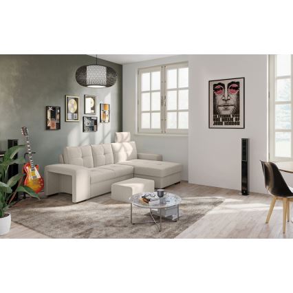 PALERMO Light Grey Right-Hand Sofa Bed with Storage and Ottoman