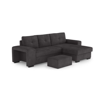 PALERMO Right-Hand Black Sofa Bed with Storage and Ottoman