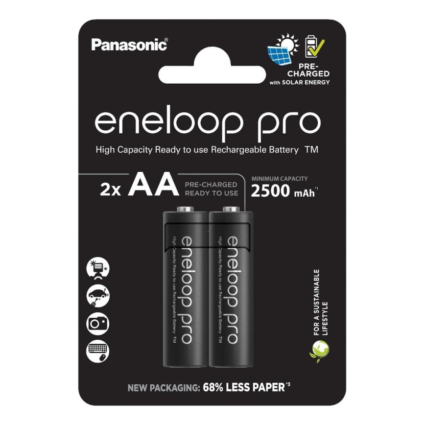 Panasonic - 2 pcs Rechargeable battery AA Eneloop Pro 2500 mAh