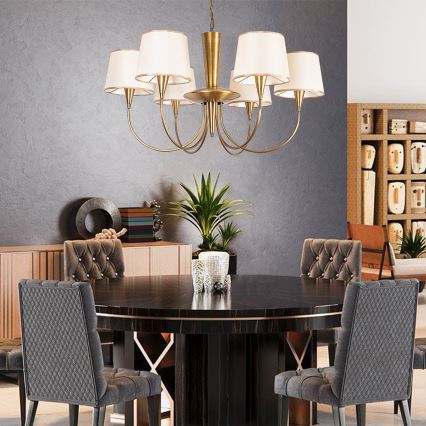 PARDO chain-hung chandelier 6xE27/40W/230V gold/cream